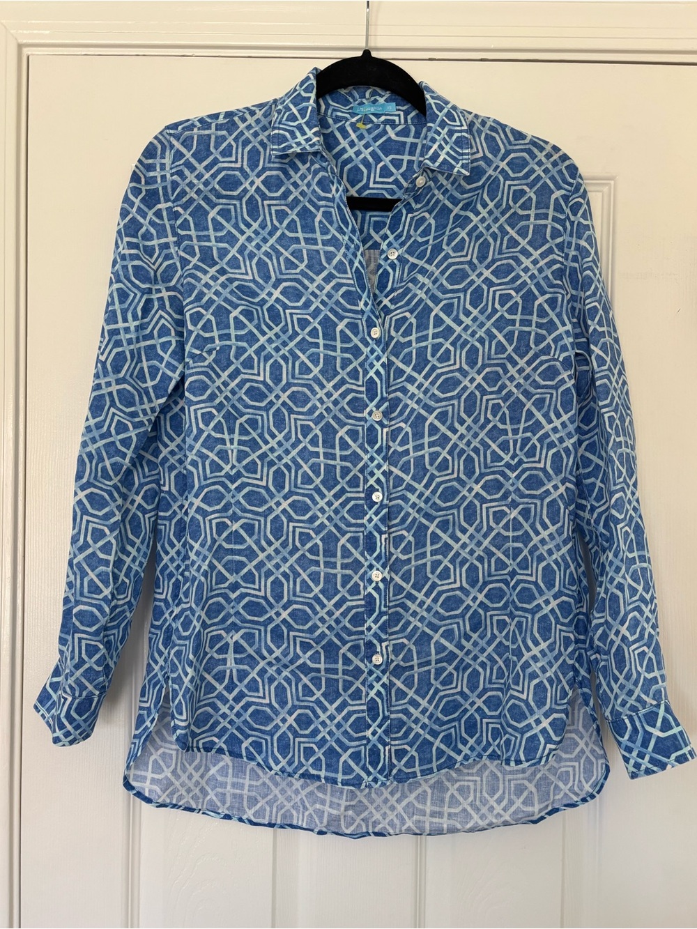 J. McLaughlin Blue Patterned Blouse